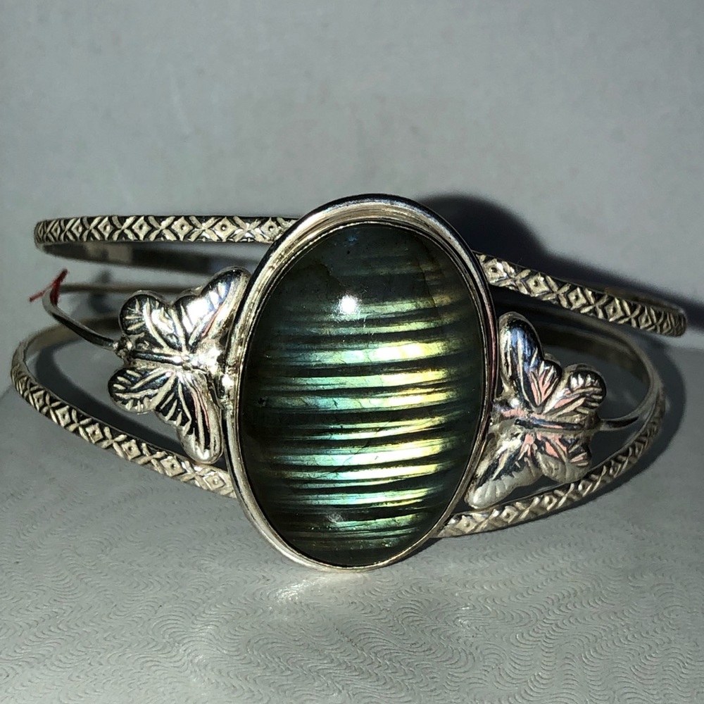 AAA Labradorite Blue/Green Gemstone Butterfly Design Cuff